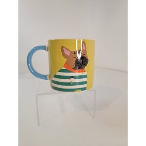 Joules So Fetch Frenchie French Bulldog Mug 12 oz Striped shirt Yellow Green